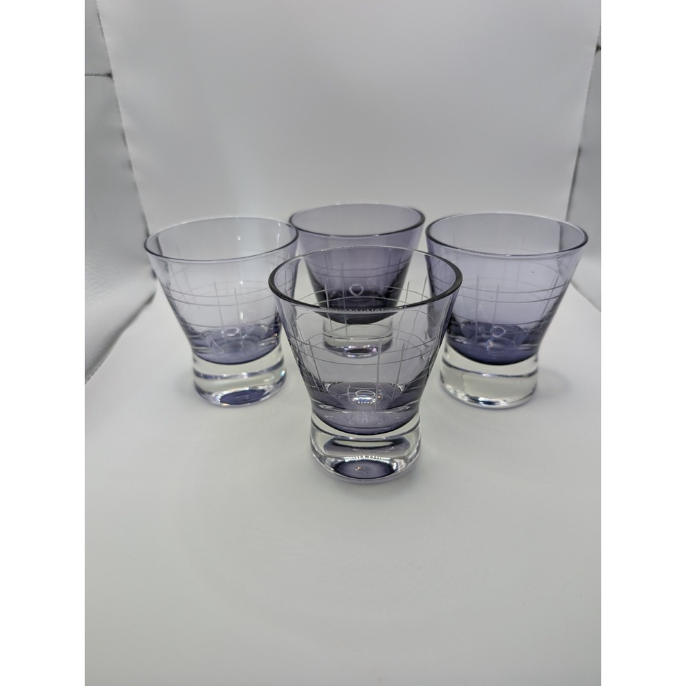 Vintage Purple Etched Heavy Base Old Fashioned Cocktail Glasses Set of 4
